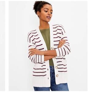 LOFT Striped Pocket V-Neck Cardigan Grandpa sweater womens size small oversized